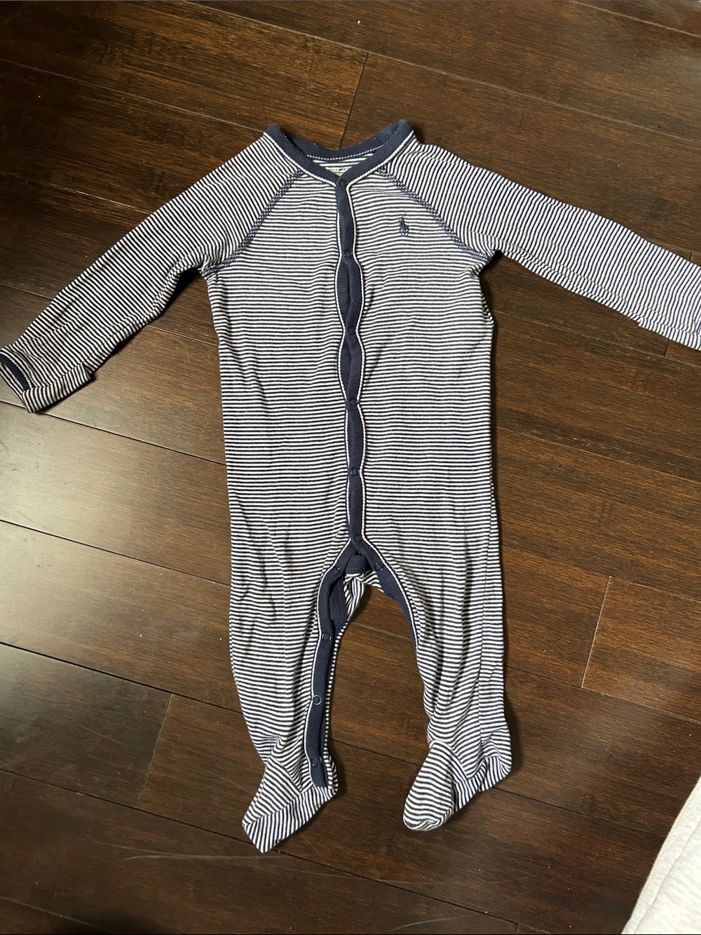 Polo by Ralph Lauren Navy and White Striped Footed One-Piece